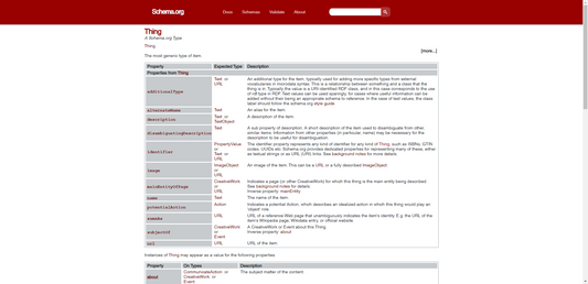 Schema.org structured data overview of Thing